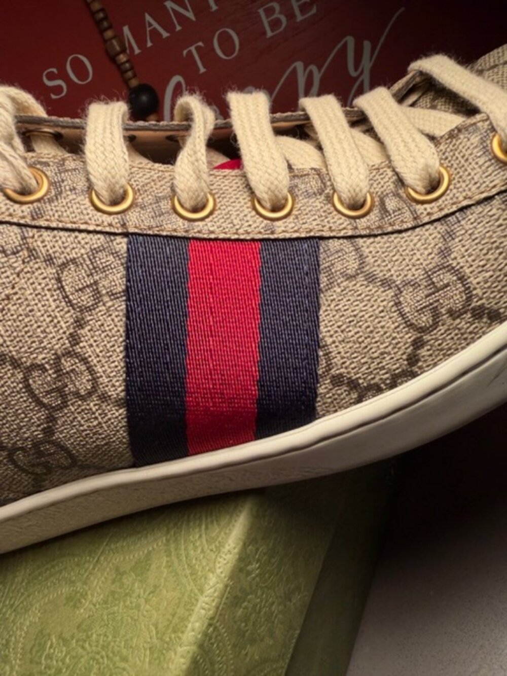 Gucci Beige Monogram Sneakers - Picture 4 of 10